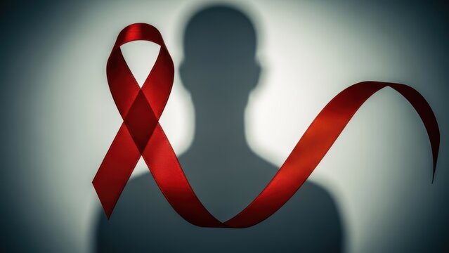 Marfan syndrome awareness month symbol with red ribbon emblem for health advocacy campaign design
