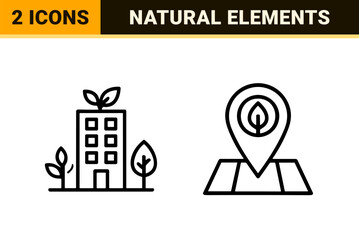 Fototapeta premium Ultra-minimalist nature and ecology line art icons featuring geometric weather symbols, environmental signs, and sustainable energy graphics.