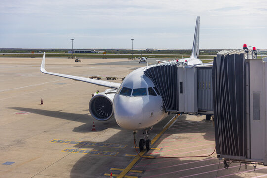 ERDING, GERMANY - MARCH 30, 2026: LH airplane docked at Munich International Airport.