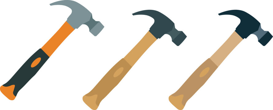 Vector illustration of claw hammers wooden and rubber handle tool set