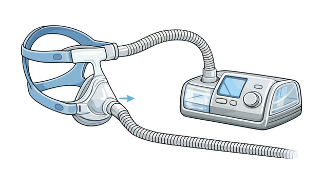 CPAP machine with mask and hose for sleep apnea treatment