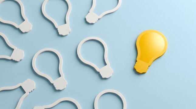 Lightbulbs Konsep Dengan Lampu Kuning Menonjol Di Antara Lampu Putih