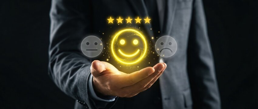 Evaluating customer satisfaction through positive feedback professional environment digital illustration emotional engagement interactive view service quality assessment