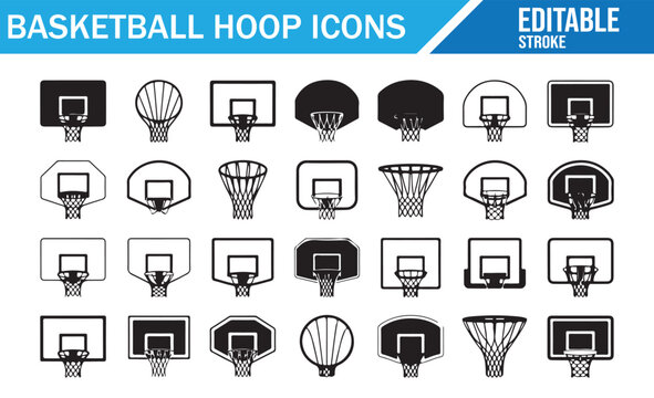 Sport basketball rim and net icons pack modern outline glyph vector design se