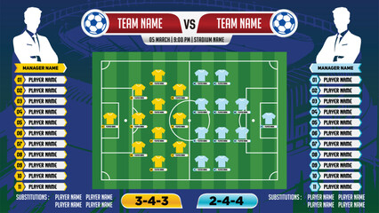 core player football match design. formations tactics and planning position line up on blue background vector design © Ranadhie