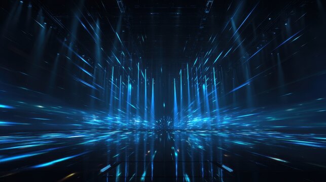 Abstract Digital Grid with Blue Lights and Particles in a Futuristic Network Environment Suggesting Data Flow and Connectivity