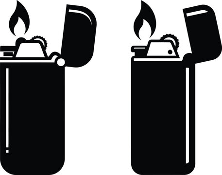 Two black lighters one lit one unlit simple graphic design