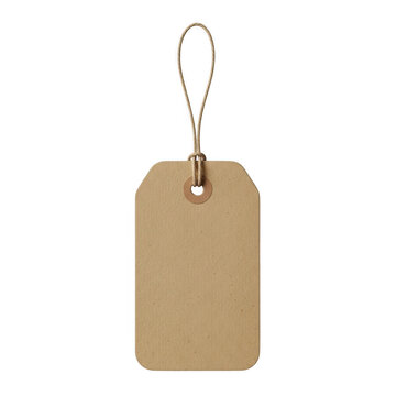 Blank brown cardboard tag with string isolated on transparent background