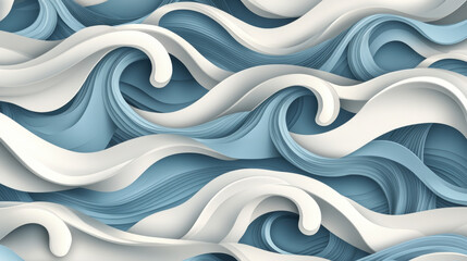 Obraz premium Flowing wave pattern with soft teal and white colors creates serene and calming atmosphere