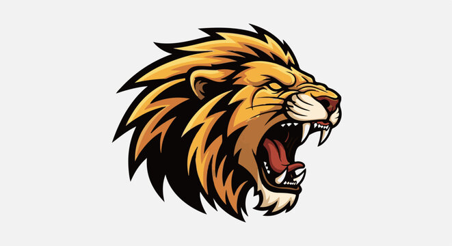 Ferocious lion head roaring with sharp teeth and mane, digital art