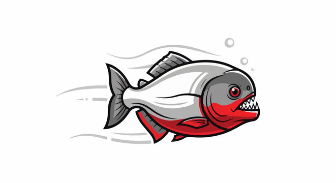 Aggressive cartoon piranha fish with sharp teeth, moving fast