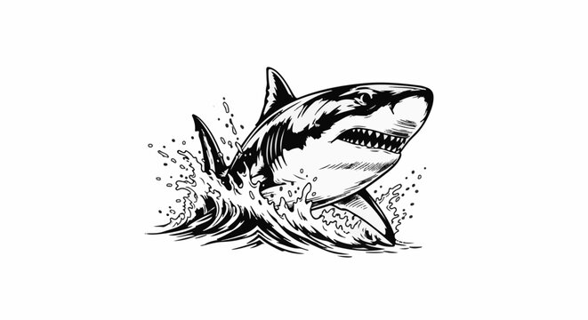 Aggressive shark breaching water with sharp teeth bared