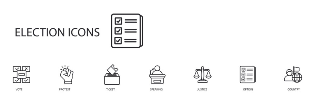 election icons set outline and Flat Style,transparent background