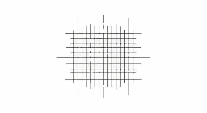 Abstract grid of intersecting lines with varying lengths and spacing