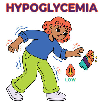 Understanding Hypoglycemia Medical Health Symptoms of Low Blood Sugar in a Character Illustration for Healthcare Education