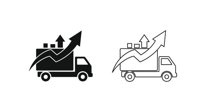 two trucks with graphs and arrows on the side Vector