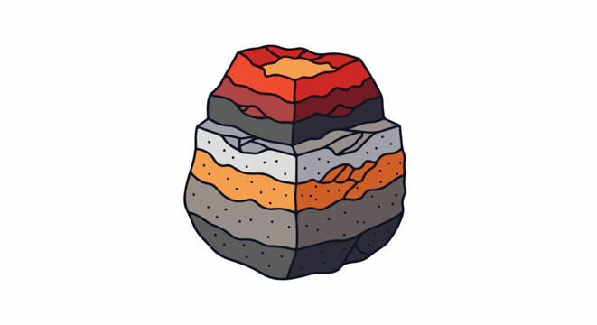 Stylized cross-section of earth layers, showing strata of rock and soil