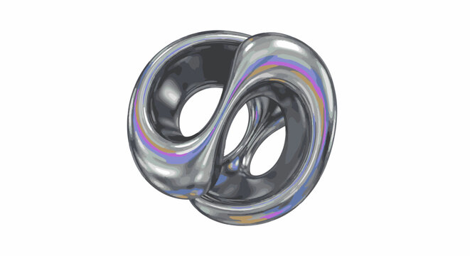 Abstract chrome-like torus shape with iridescent light reflections