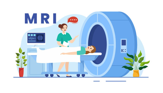 MRI machine with a patient and a medical professional in a hospital