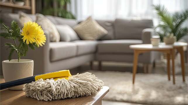 Professional cleaning service preparing a living room for new tenants
