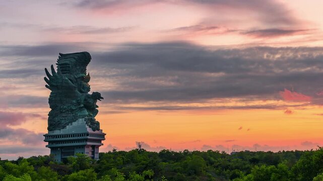 Bali's Most Iconic Landmark Hindu God Garuda Wisnu Kencana statue also GWK statue is a 122-meter tall statue located in Garuda Wisnu Kencana Cultural Park, Bali, Indonesia.