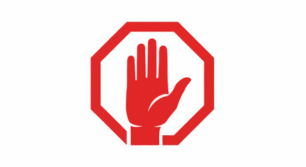 Fototapeta premium Red stop sign shape with a red palm of hand graphic inside