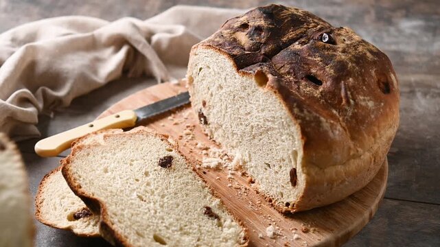 Traditional sliced Irish soda bread on cutting board