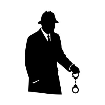 Silhouette of a Detective Holding Handcuffs in Noir Style.