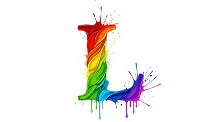 Obraz premium A single letter 'L' rendered in a vibrant, liquid rainbow paint splash effect, symbolizing creativity, individuality, and artistic expression.