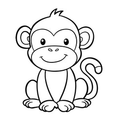 Fototapeta premium Cute monkey cartoon outline vector illustration