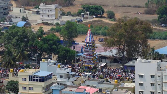 Chikka Tirupati Karnataka India March 2026 Temple chariot procession with crowd