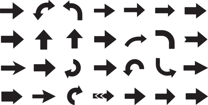 Collection of various black arrows on white background