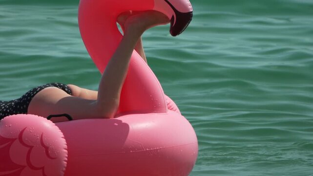 Pink Flamingo Float in Turquoise Water