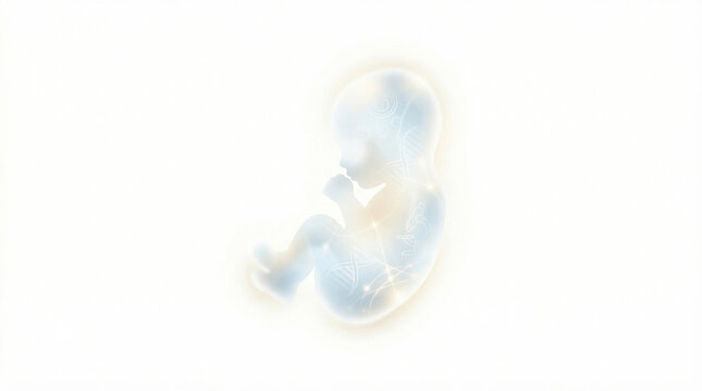 Transparent silhouette of a newborn baby isolated on a white background, symbolizing the miracle of new life, embryonic development, and modern reproductive medicine