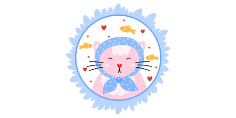 Fototapeta premium Square border frame and template vector kawaii with lace cat cute. Hand y2k children and love shape sticker with photo picture whimsical. Flowers square memo and notebook template oval
