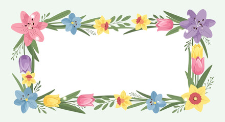 Fototapeta premium Soft Pastel Floral Frame with Decorative Leaves and Egg Elements