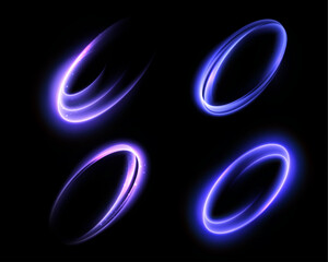 Blue and purple glowing energy rings on a black background, ideal for interfaces, futuristic overlays and digital design. An abstract vector light effect featuring a soft glow. © Valeriia
