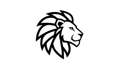 Lion head profile outline logo with bold mane vector illustration for branding © MD