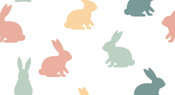 Soft Pastel Bunny Silhouette Seamless Pattern Illustration
