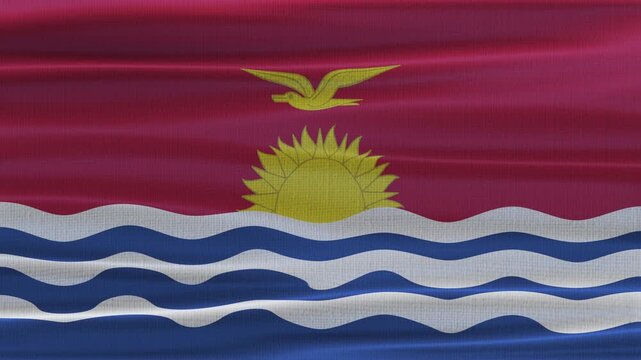 Kiribati flag waving in the wind with high quality fabric texture