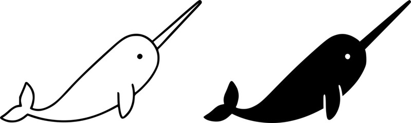 Narwhal vector icon illustration, outline and silhouette, for animal or wildlife design, transparent isolated background © Nurhalimah