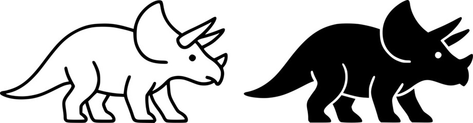Triceratops vector icon illustration, outline and silhouette, for animal or dinosaur design, transparent isolated background © Nurhalimah