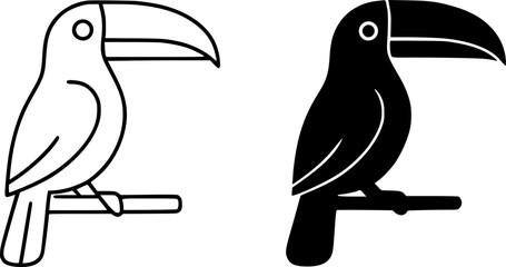 Naklejka premium Toucan bird vector icon illustration, outline and silhouette, for animal or nature design, transparent isolated background
