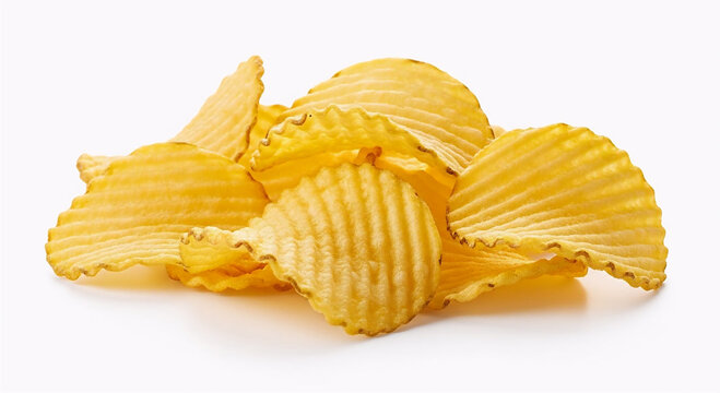 Crunchy Ridged Potato Chips Stack Isolated on White Background