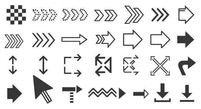Minimalist Black Arrow Icons Set Navigating Digital Interfaces for Modern UI UX Web Design and Marketing Graphics