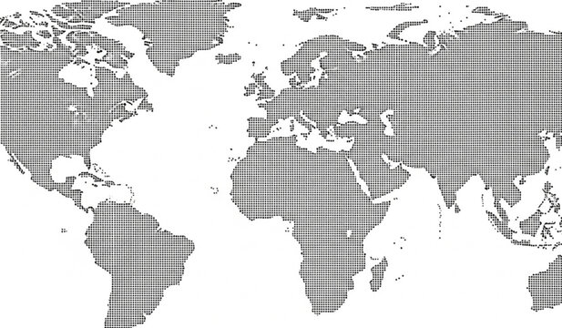 Dotted world map graphic showing continents on white background
