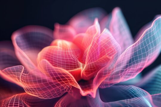 Neon flower wireframe boder backgrounds abstract pattern.