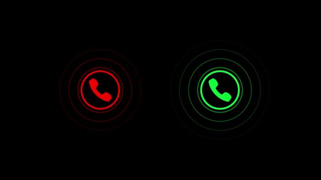 Red and green telephone icons with concentric circles on black