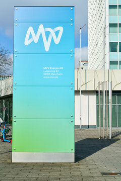 MANNHEIM, GERMANY - March 12th 2026 - Photo Of Mvv Energie Ag Signage Clean Energy Transition And Sustainable Infrastructure In Mannheim Germany Promoting Renewable Resources, sustainability