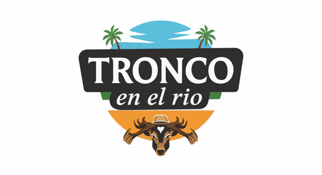 Tropical landscape logo with a deer wearing a hat